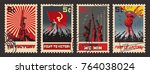 Retro War Propaganda Postage Stamps. Modern Stylization under the Vintage War Propaganda Posters
