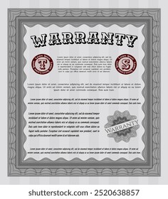 Retro Warranty Certificate template. Cordial design.  With complex background.  Customizable, Easy to edit and change colors.  Grey color.