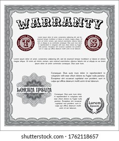 Retro Warranty Certificate template. Good design.  With quality background.    Grey color.