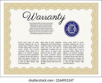 Retro Warranty Certificate template. Modern design.  With guilloche pattern.  Customizable, Easy to edit and change colors.  Orange color.