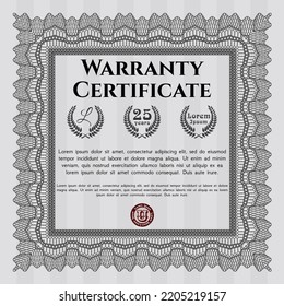 Retro Warranty Certificate template. Modern design.  Complex background.  Vector illustration.  Grey color.