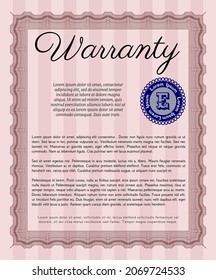 Retro Warranty Certificate template. Superior design.  With complex background.  Customizable, Easy to edit and change colors.  Red color.