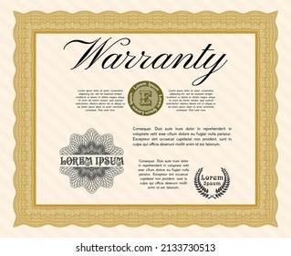 Retro Warranty template. Retro design.  With complex background.  Customizable, Easy to edit and change colors.  Orange color.
