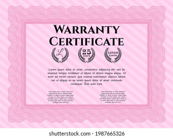 Retro Warranty template. Modern design.     Pink color.