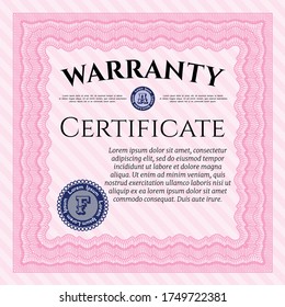 Retro Warranty template. Money Pattern design.  With complex linear background.  Vector illustration.  Pink color.
