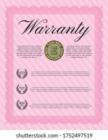 Plantilla de garantía retro. Patrón de dinero.  Con un fondo de calidad.  Ilustración vectorial.  Color rosa.
