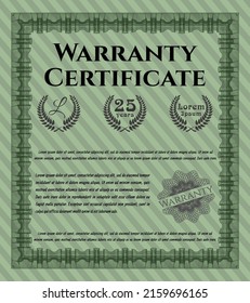 Retro Warranty template. Money Pattern design.  With complex background.  Detailed.  Green color.
