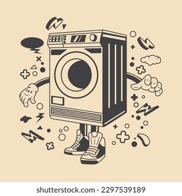 Retro Washing Machine Cartoon Character Vector Illustration