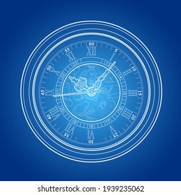 Retro watch vector sketch simple line illustration