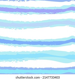 Retro watercolor brush stripes seamless pattern, blue, turquoise and purple brush lines horizontal seamless texture for background. Design for printing on textiles and paper