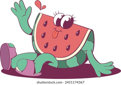 Retro watermelon groovy mascot character