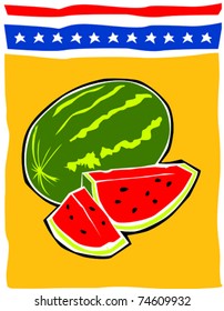 Retro Watermelon Summertime Fourth of July Food & Fun Series Vector Illustration
