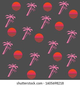 
Retro wave abstract drawing, palm trees and sun