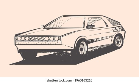 Retro wave car sketch 80s vector illustration