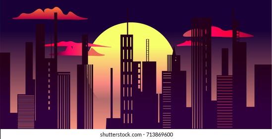 retro wave city at night
