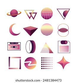 Retro wave Illustration Vector Set