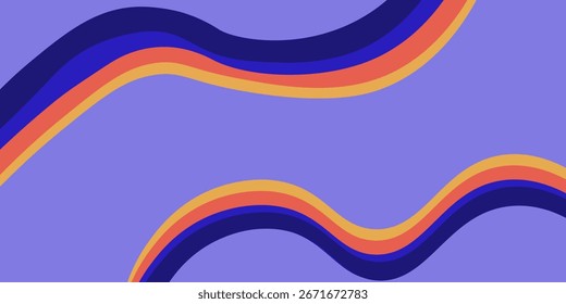 Retro wave lines background. Colourful wavy path wallpaper. Vintage curved stripes and lines backdrop. Vector template design in 60s, 70s or 80s style.