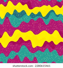 Retro wave liquid vector seamless pattern. Wavy flowing stripes texture. Poster background template. Cambered fabric print design. Wave flow splash fluid shapes background.