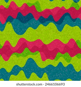 Retro wave liquid vector seamless pattern. Wavy flowing stripes texture. Cisual illusion curvature motion effect. Wallpaper ornament design. Wave flow splash fluid shapes swatch.