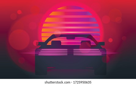 Retro wave machine in red light with bokeh.