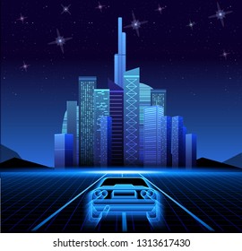 retro wave neon town car