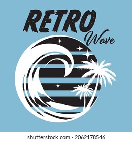 RETRO WAVE PLAM TREES STAR WATER WAVE GRAPHIC VECTOR FOR T-SHIRTS