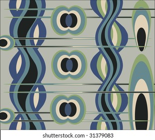 Retro 60â??s-70â??s waves, lines and circles