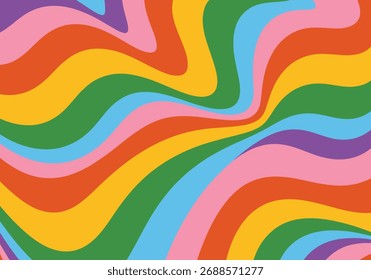 Retro wavy abstract background in vibrant rainbow colors vector