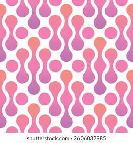 Retro Wavy Abstract Pink and Orange Pattern. This seamless abstract pattern features wavy, organic pink and orange shapes, reminiscent of vintage 70s and retro aesthetic designs.