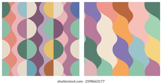 Retro Wavy Geometric Pastel Pattern Designs
