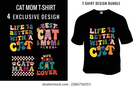 Retro wavy, Groovy pet lover, cat lover T-shirt Design. Ready to print for apparel, poster, and illustration. Modern, simple, lettering.