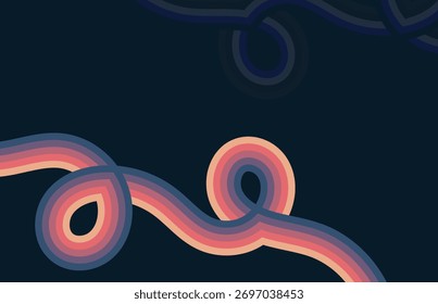 Retro wavy line background with neon pink and blue curved stripes for poster or digital artwork
