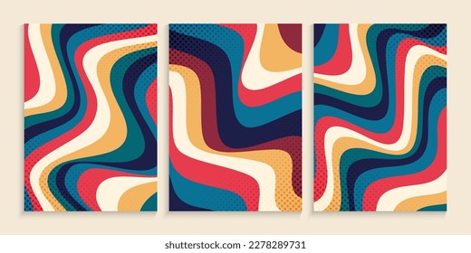 Retro wavy lines cover design set