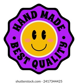 Retro Wavy Purple Hand Made, Best Quality isolated stamp sticke vector illustration