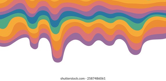 Retro wavy  rainbow  isolated background. Trendy distorted colorful in vintage y2k style. Psychedelic hippie pattern.