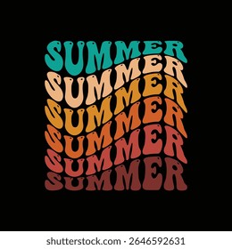 Retro Wavy "Summer" Typography T-Shirt Design with Gradient Colors