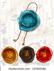 Retro Wax seals. Christmas set. Vector EPS 10