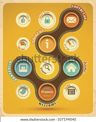 Retro web design template. Vector Illustration.