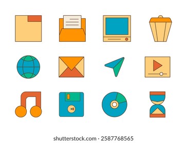 Retro web icon set. Eyecatching and colorful UI element for contemporary web and application design projects