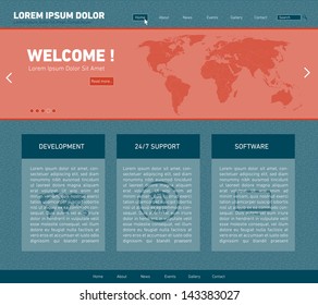 Retro Website Template.Full Editable.Red And Blue.