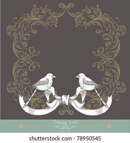 retro wedding card with birds