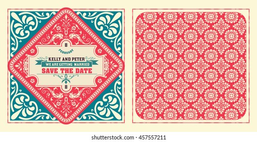 Retro wedding card. Vector by layered