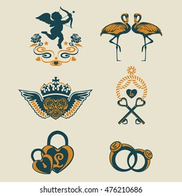 retro wedding collection - vector icons and badges