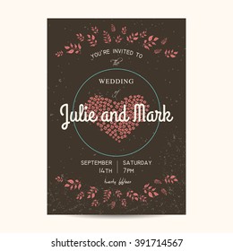 retro wedding floral invitation card