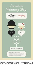 Retro wedding invitation card template. Vector illustration.
