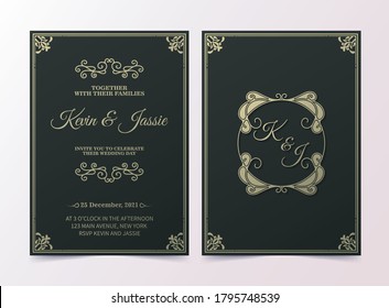 Retro wedding invitation on dark background