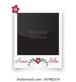 Retro wedding photo frame  . Template for photo of the bride and groom. Vector save the date illustration