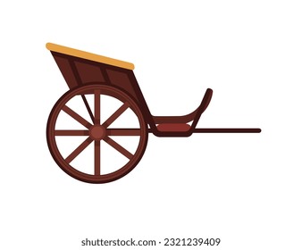 Retro wedding or royal wooden carriage on wheels brown color chariot vector illustration isolated on white background