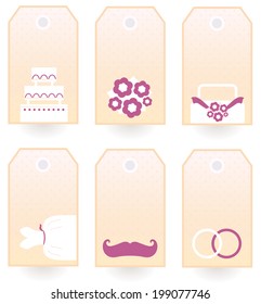 Retro Wedding tags or labels set isolated on white