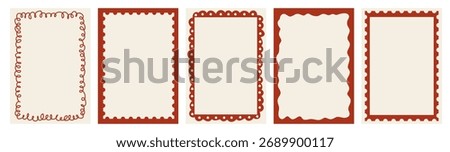 Retro whimsical Christmas card frames with looped, scalloped, and zigzag hand-drawn borders for dinner cards, invitations, tags, and holiday stationery. Vector illustration set.